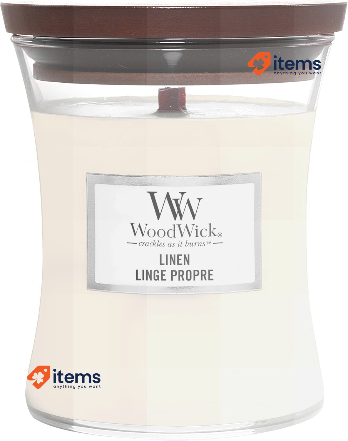 WoodWick Medium Hourglass Scented Candle Linen with Crackling Wick Up to 60 Hr