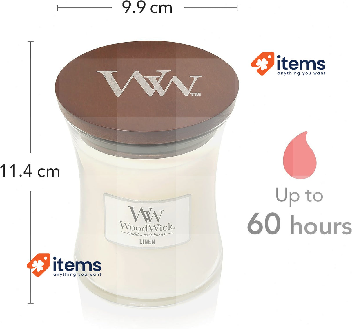WoodWick Medium Hourglass Scented Candle Linen with Crackling Wick Up to 60 Hr