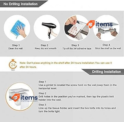 Telgoner Wall Mounted No Drilling Toilet Paper Roll Holder Self Adhesive