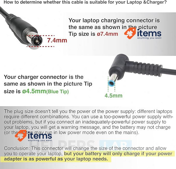Helpers Lab Laptop Charger Adapter Power Supply Tip Connector Converter For AC