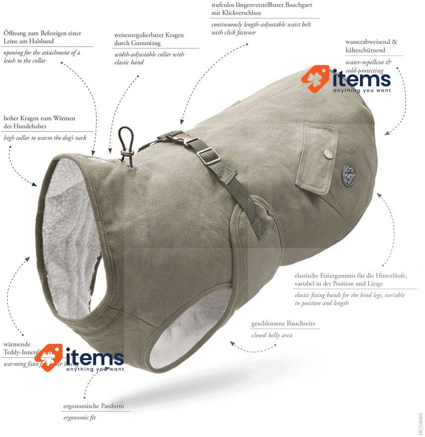 HUNTER UPPSALA TREND dog coat, Parker, with cotton, lined, 55, khaki