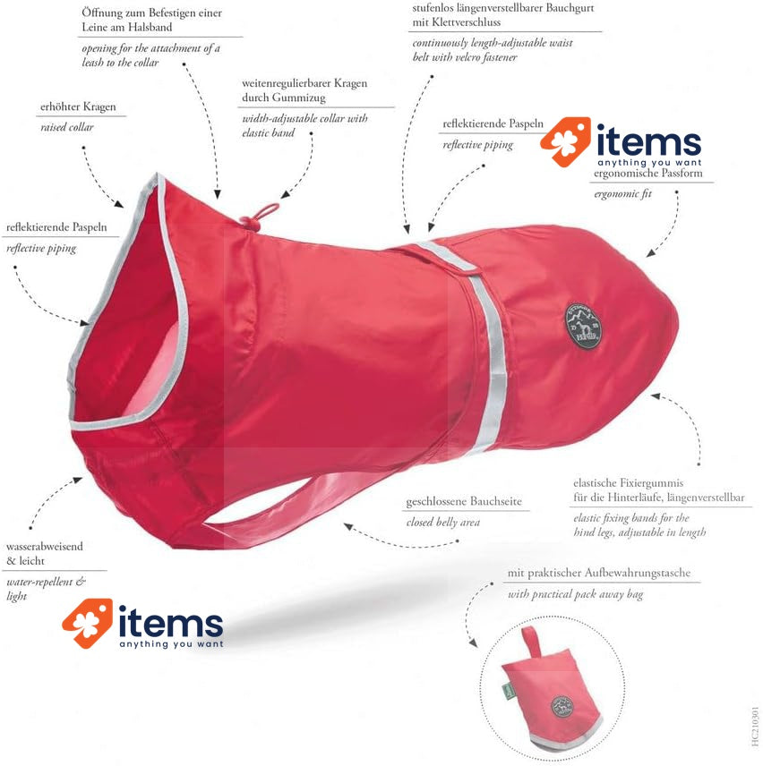 HUNTER dog raincoat UPPSALA RAIN, color: red, wind & water resistant