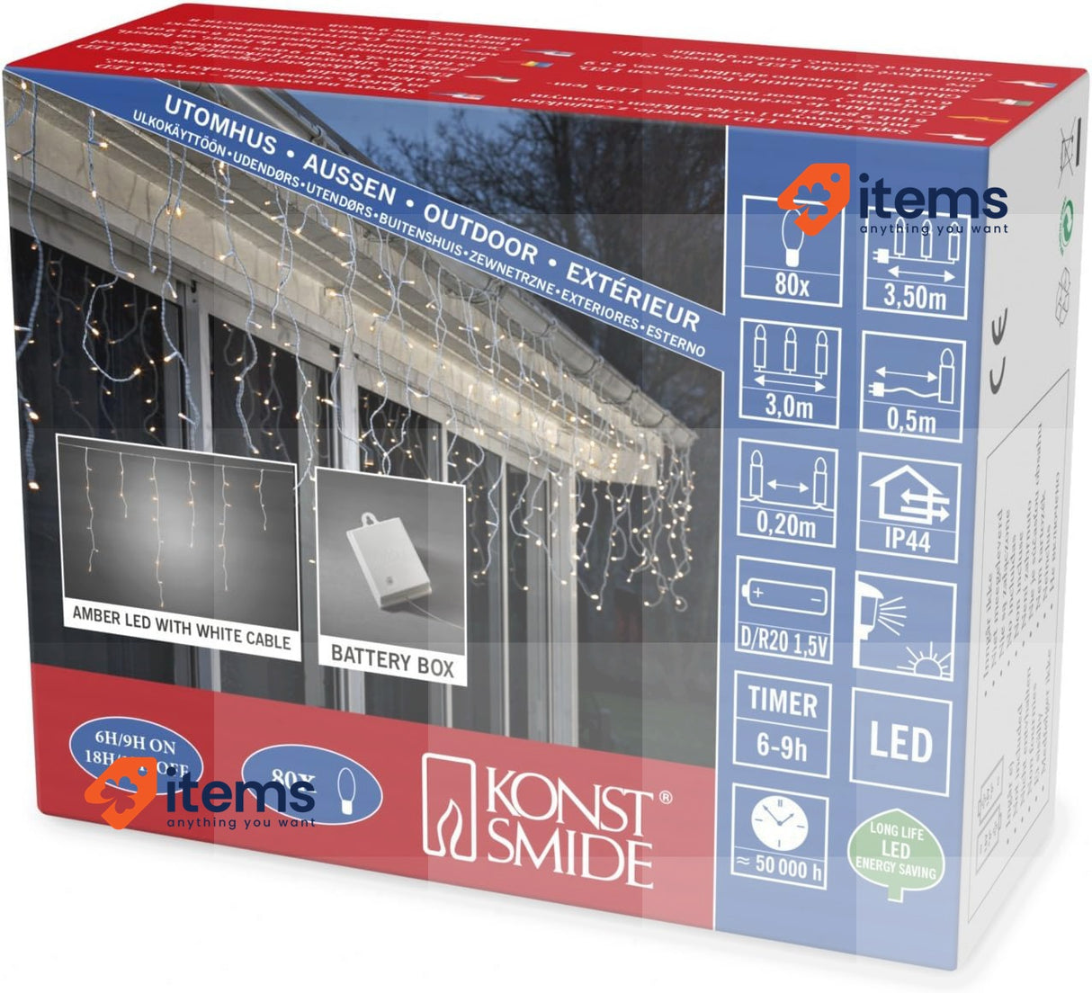 Konstsmide LED Icicle Christmas Lights, W/Optical Sensor And 6h 9h Timer Curtain