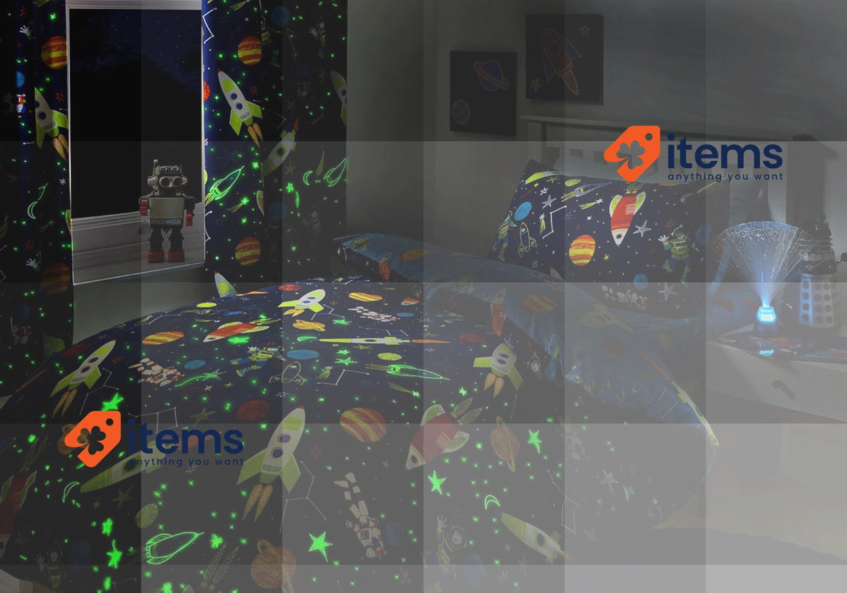 Bedlam - Supersonic Glow In The Dark Duvet Cover Set, Junior Bed Size Blue