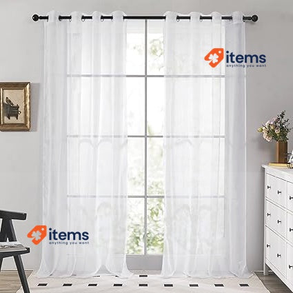 Deconovo Net Curtains Long Drop White, 2 Panels Semi Transparent Voile Curtain