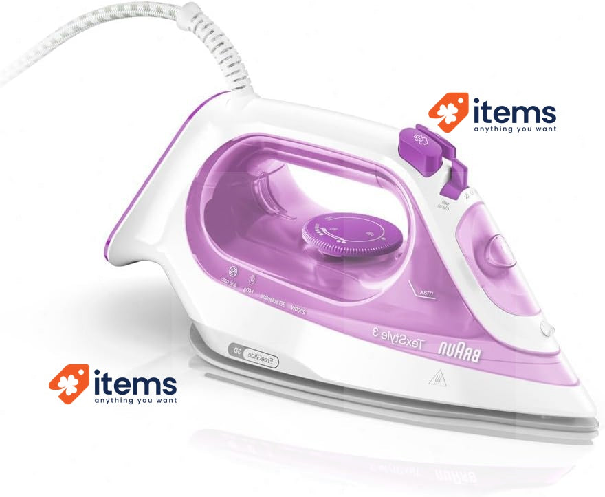 Braun Texstyle 3 SI3030PU Steam Iron, Steam Shot 140g/min 2m Cord, Purple