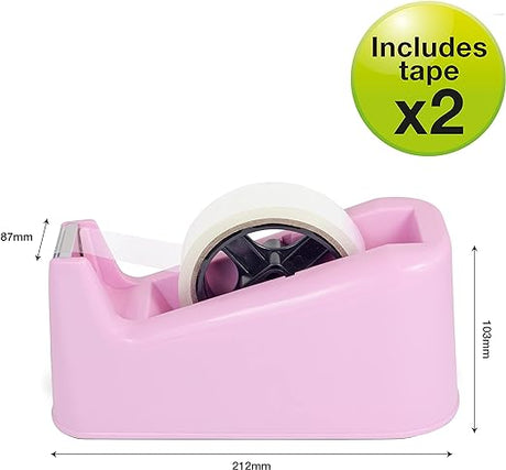 Rapesco 1487 500 Heavy Duty Tape Dispenser with 2 Tape Rolls, Candy Pink
