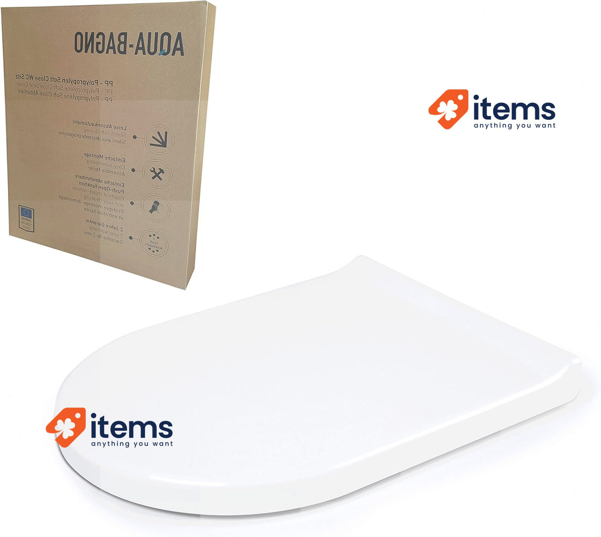 Aqua Bagno White Polypropylene D - Shaped TOILET_SEAT Soft Close Seats D-Shaped