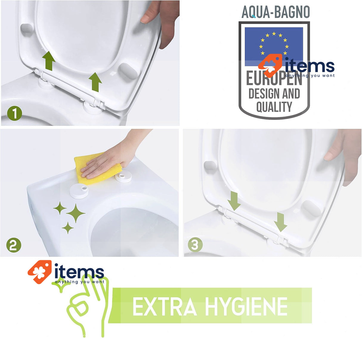Aqua Bagno White Polypropylene D - Shaped TOILET_SEAT Soft Close Seats D-Shaped