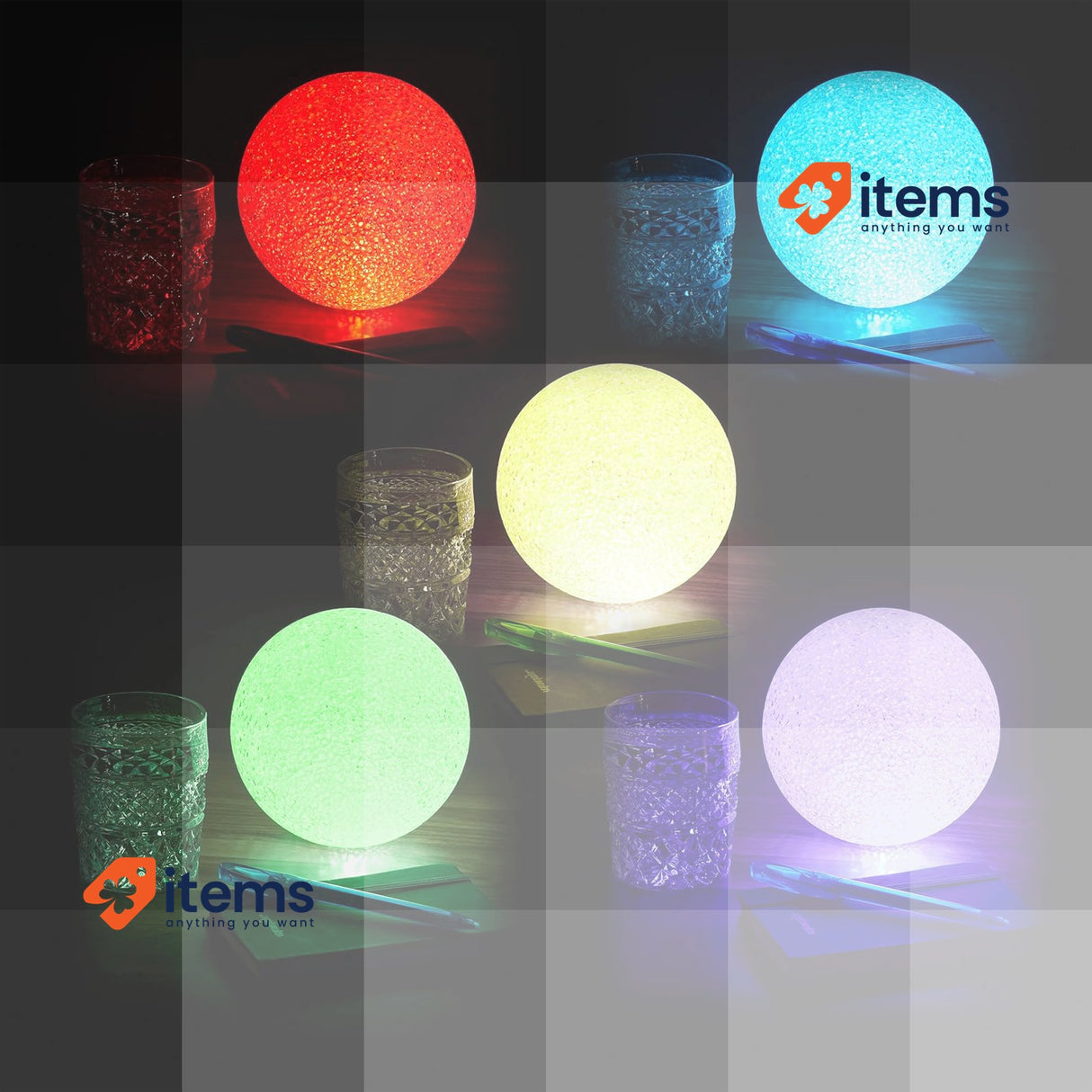 Relaxdays Indoor LED Lamp Battery-Operated No Cable, Mood Light Ball Multicolor