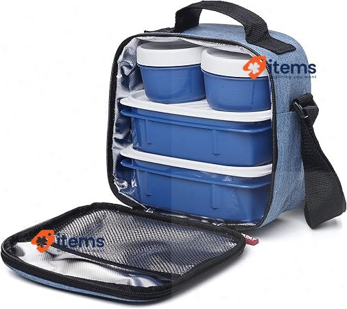 Tatay Insulate Bag, 3L Capacity, 4 Plastic Containers BPA Free, Blue Denim