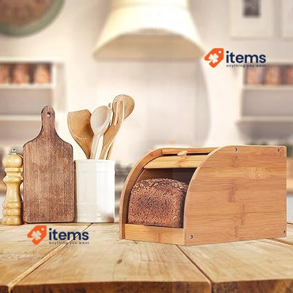 Relaxdays 10024208 Bamboo Bread Bin, Rolling Front Lid Natural 18x20x27 Cm Box