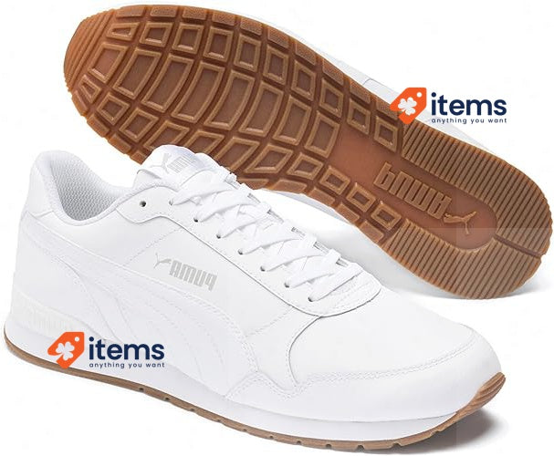 PUMA Mens St Runner V2 Leather Jr MNS Sneaker White 41 EU Gray Unisex Full L UK