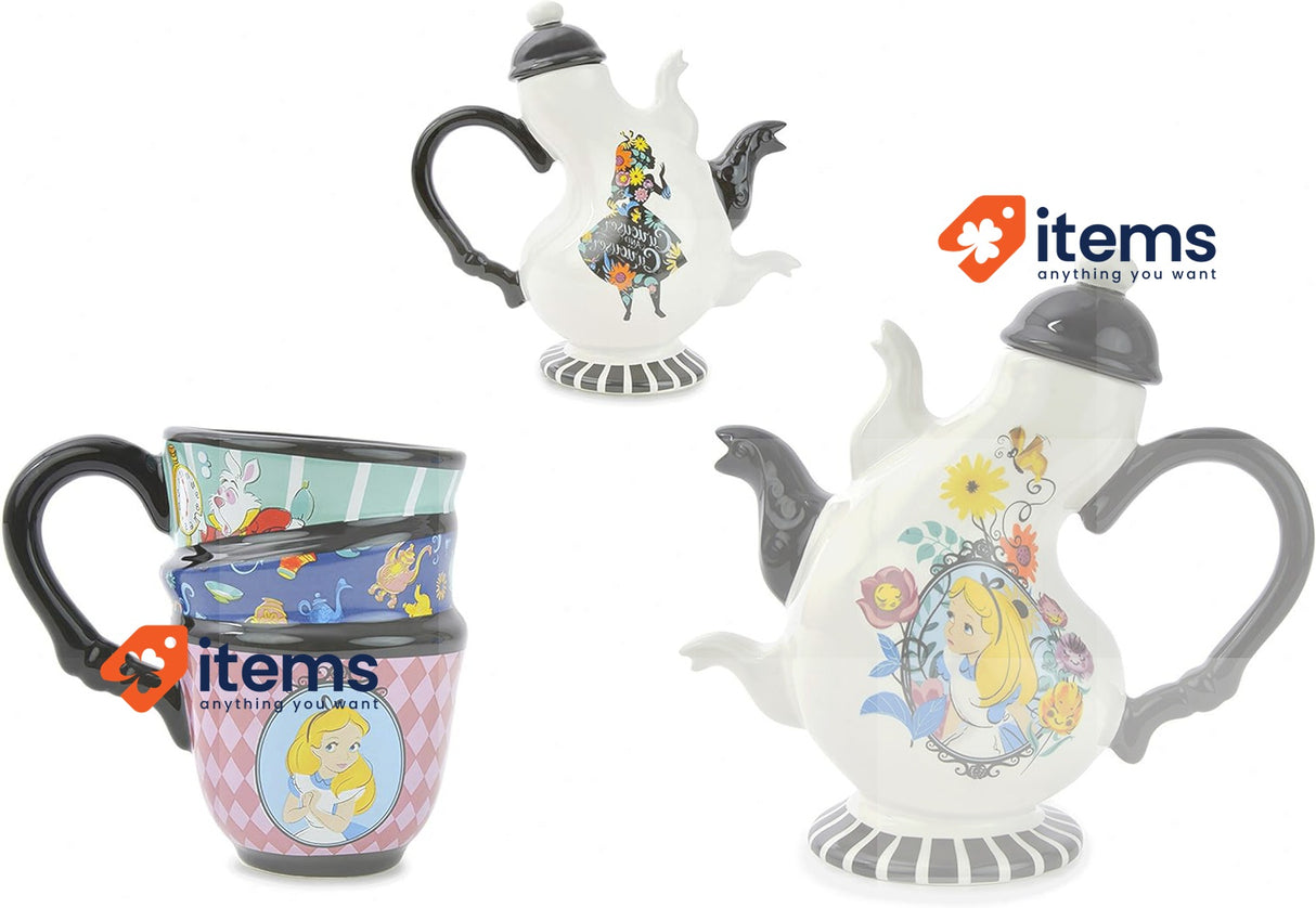 Ideal casa Alice in Wonderland Teapot with Cup Set Disney Multicolour Dolomite
