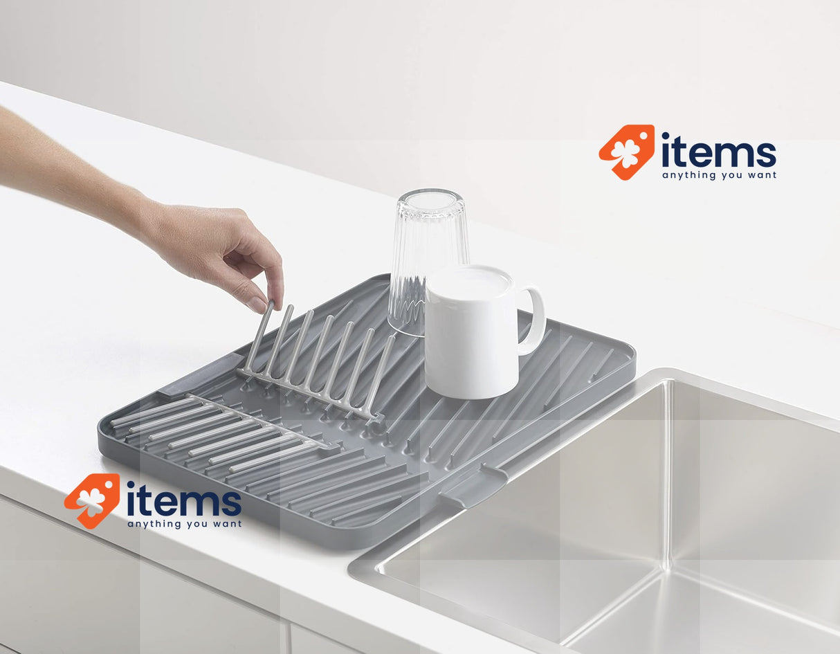 Joseph Joseph Flip-up Adjustable Draining Board,mat with drip tray, Grey, 4