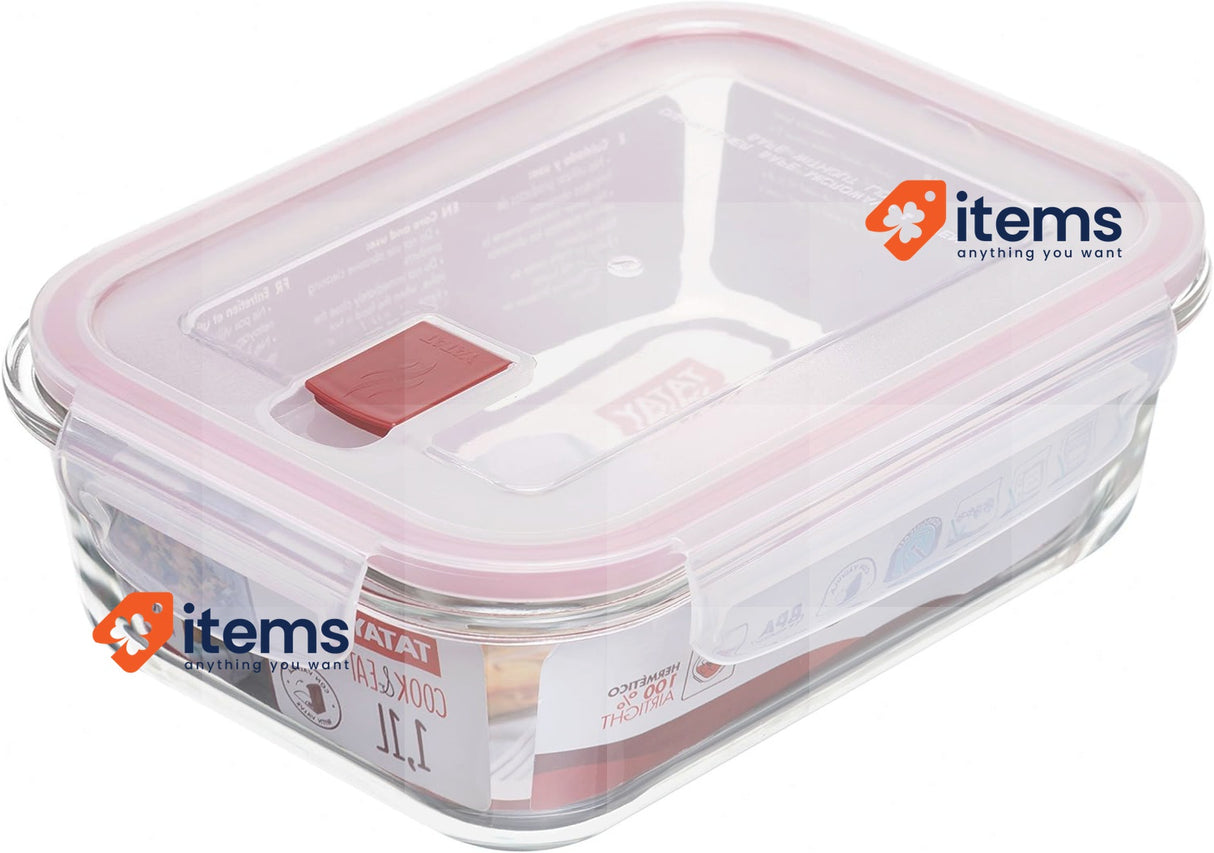 TATAY Glass Food Storage, Airtight, 1.1L Of Capacity 15.7 X 20.7x 6.9 Cm - 1.1 L
