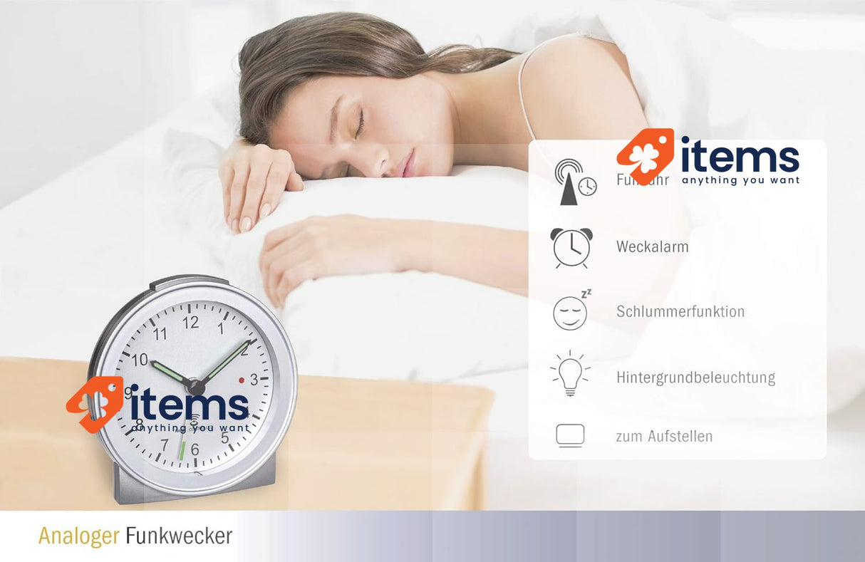 TFA Dostmann Analogue Radio Alarm Clock, Plastic, Silver, 81 x 31 x 84 mm