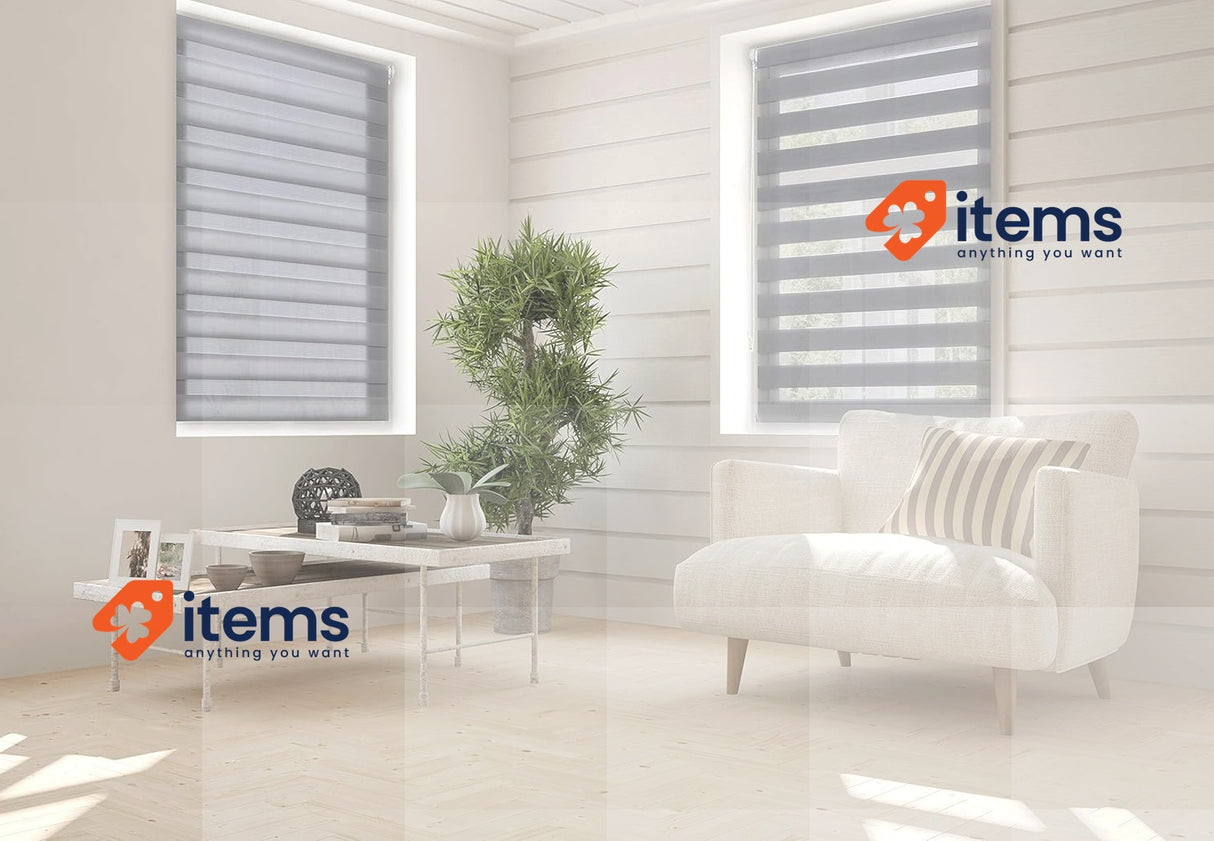 Blindecor - Indus "NO TOOLS REQUIRED". Double Layered Roller Blind REQUIRED Grey
