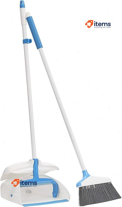 Amazon Basics Broom With Handled Dustpan, Blue&white Brooms Sweepers