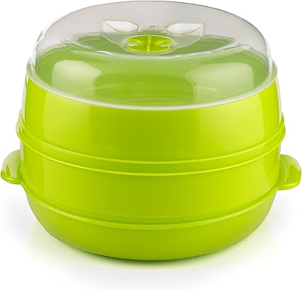 InnovaGoods Fresh Double Microwave Steamer, Polypropylene, Green, 22 x 12/17 cm