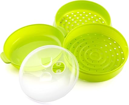 InnovaGoods Fresh Double Microwave Steamer, Polypropylene, Green, 22 x 12/17 cm