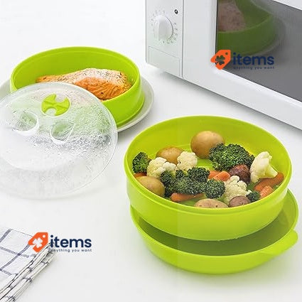 Innovagoods Fresh Double Microwave Steamer, Polypropylene, Green, 22 X 12/17 Cm