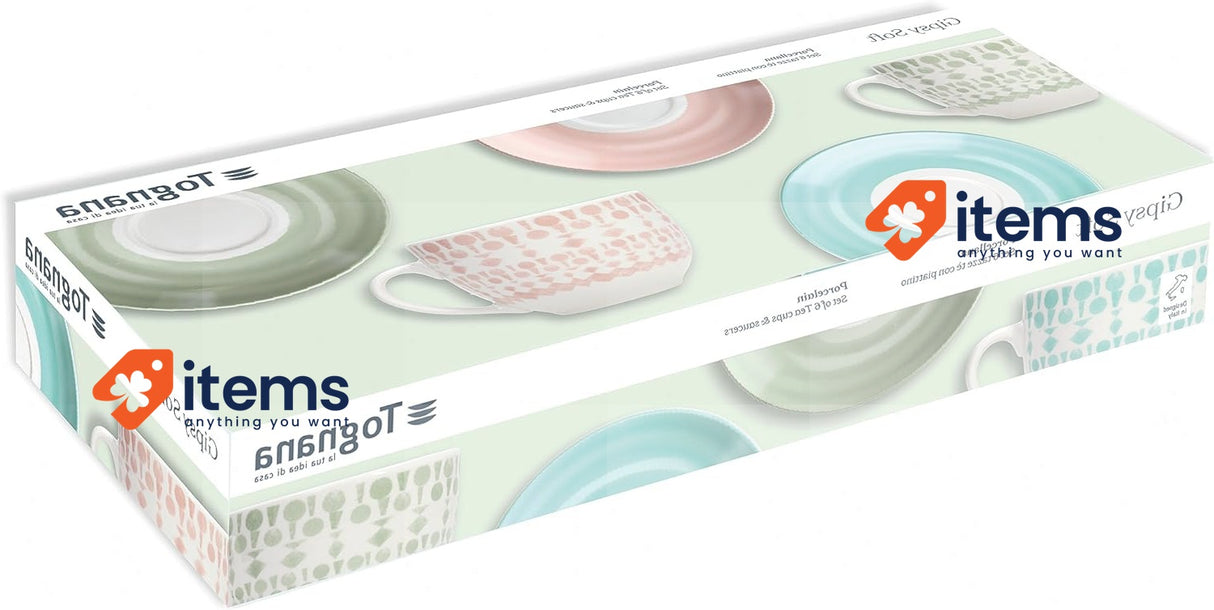 Tognana ME085075598 Set Of 6 Tea Cups With Saucer CC 270 Gipsy Soft, Porcelain