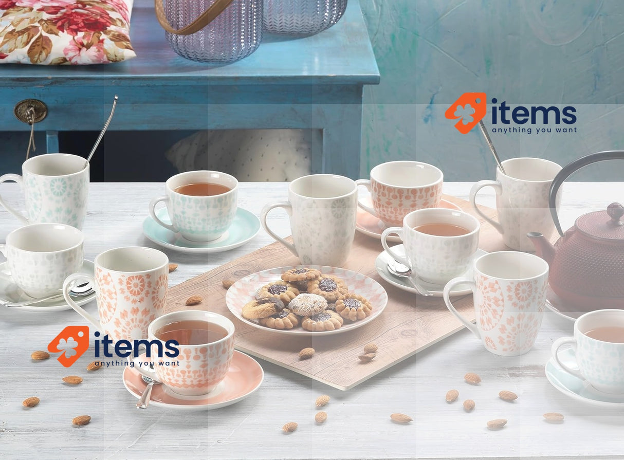 Tognana ME085075598 Set Of 6 Tea Cups With Saucer CC 270 Gipsy Soft, Porcelain