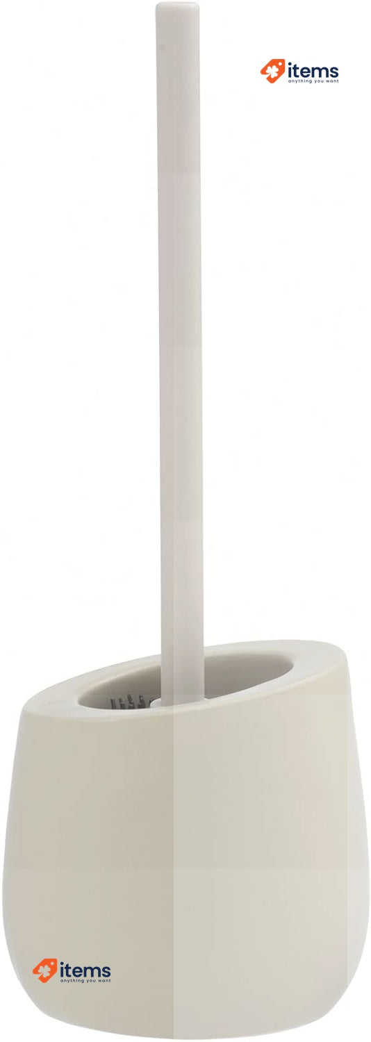 WENKO Badi Toilet Brush Holder with Silicone bristles and Rim Cleaner, Beige
