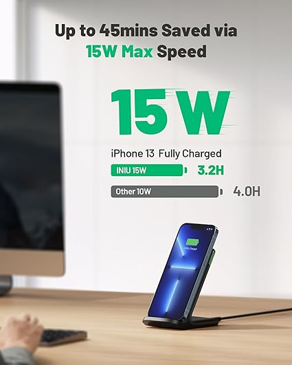 INIU Fast Charger, 15W Qi Wireless Charger Station - USB Type C