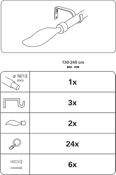 Gardinia Curtain Rod Aluminum Wall Mounted - White