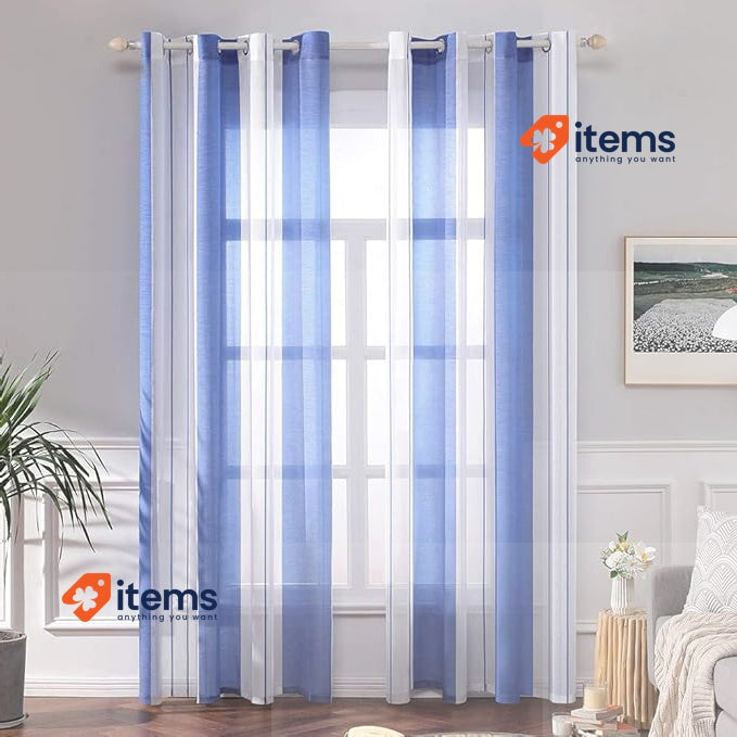 MIULEE Modern Living Room 2 Curtains White and Baby Blue Stripes 2X140x145CM