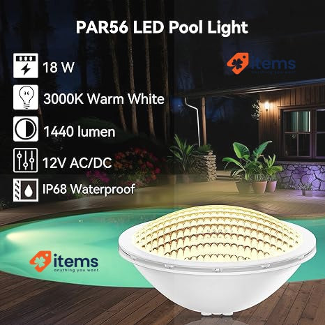 LyLmLe LED Pool Light 18W Spotlight Submersible Recessed IP68 Waterproof 3000K