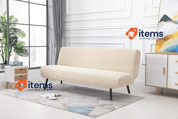 TIANSHU Armless Sofa Cover,polyester Spandex Stretch Futon Slipcover Ivory Bed 3