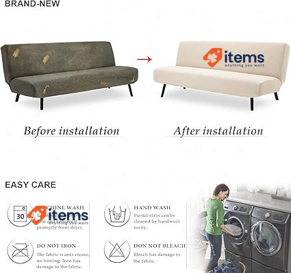 TIANSHU Armless Sofa Cover,polyester Spandex Stretch Futon Slipcover Ivory Bed 3