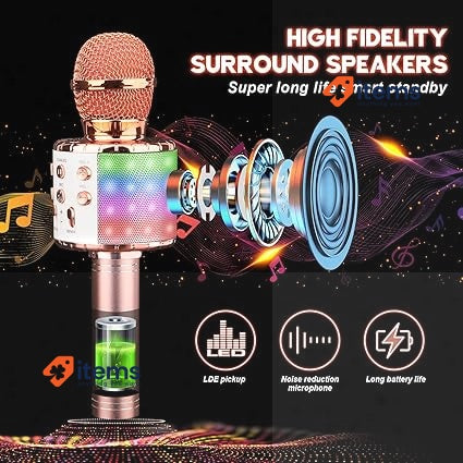ShinePick Karaoke Wireless Microphone 4 in 1 Handheld Bluetooth Rose Gold
