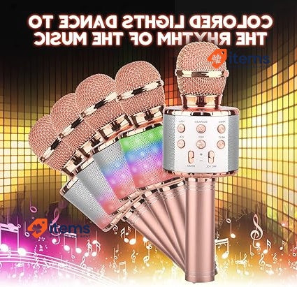 ShinePick Karaoke Wireless Microphone 4 in 1 Handheld Bluetooth Rose Gold