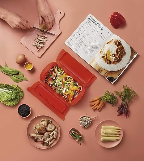 Lékué 3504600 Kit Steam Case 600 ml + Recipes Book in Spanish, Silicone