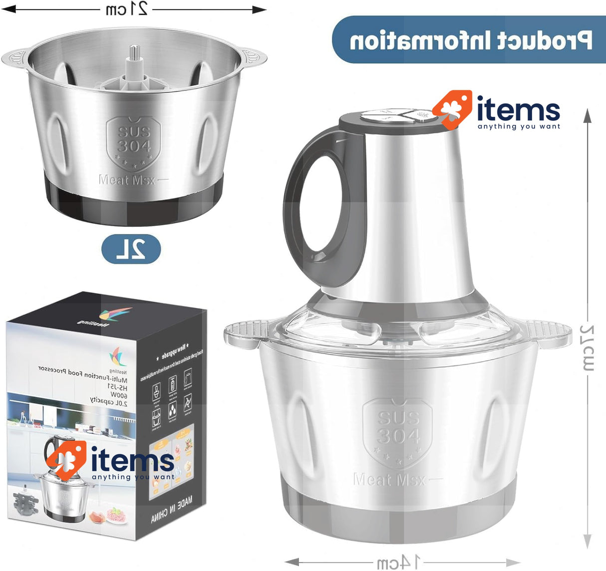 Nestling Electric Handkerchief 600W,Legumbot Culinary 4 - Lames Stainless Food