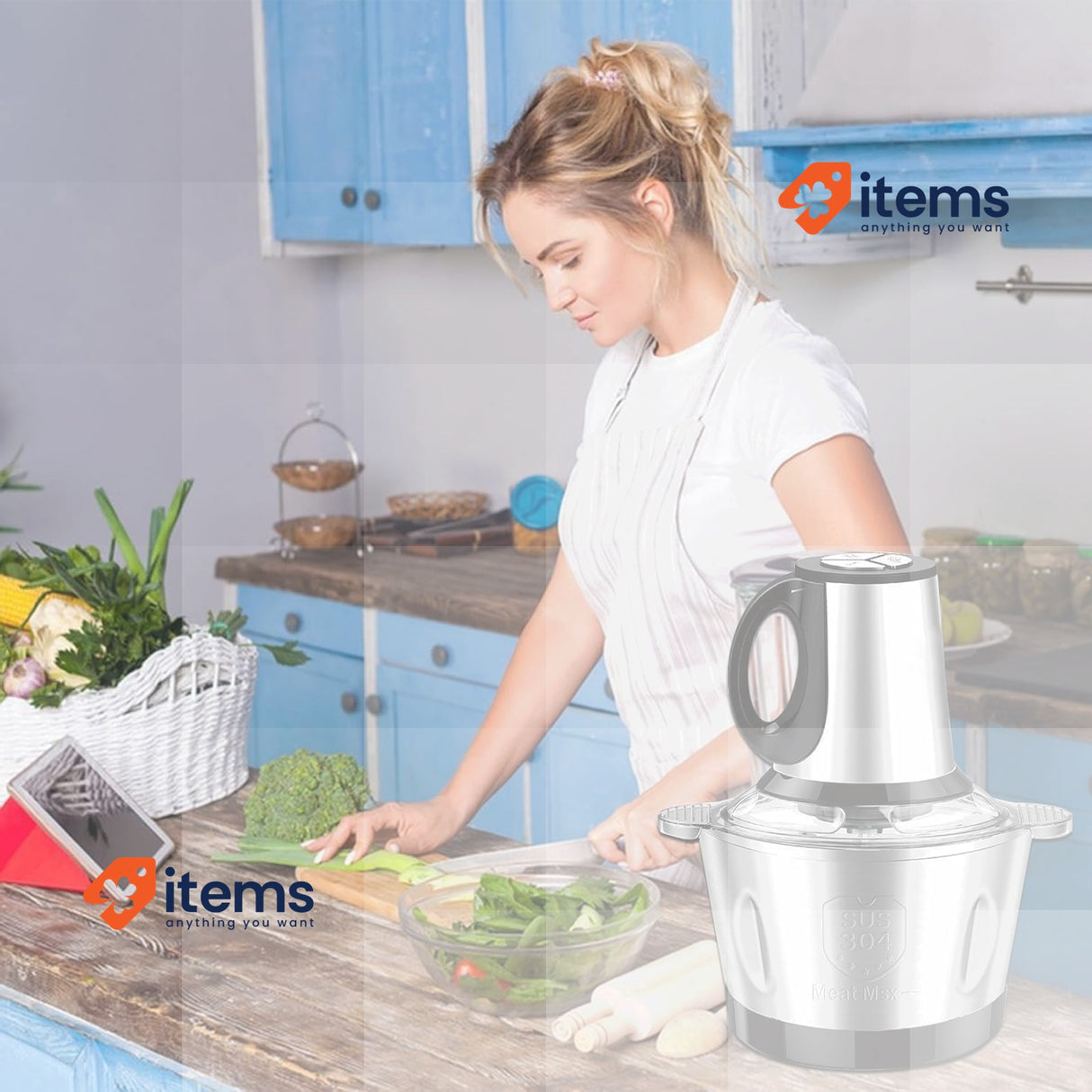 Nestling Electric Handkerchief 600W,Legumbot Culinary 4 - Lames Stainless Food