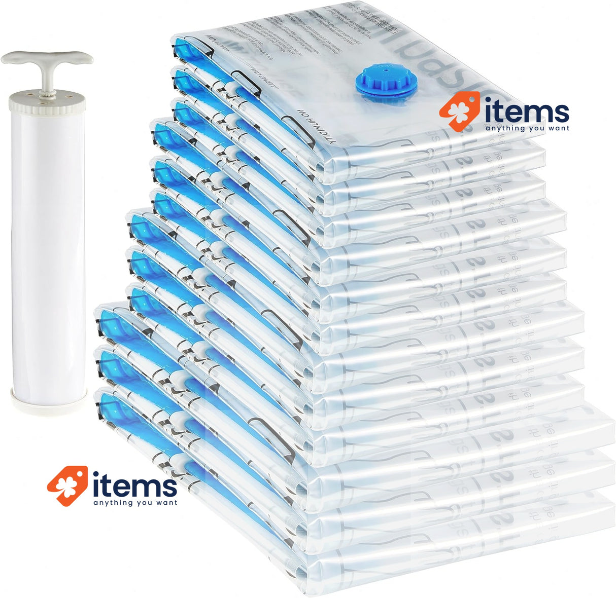 Amazon Basics Vacuum Compression Zipper Storage Bags 12-Pack, Multiple, Clear