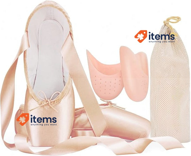IJONDA Adult Ballet Pointe Shoes for Girls Women with Toe Pads Pink 36 UK4 Mesh