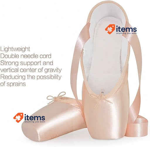 IJONDA Adult Ballet Pointe Shoes for Girls Women with Toe Pads Pink 36 UK4 Mesh