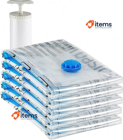 Amazon Basics Vacuum Compression Zipper Storage Bags 5-Pack, Clear