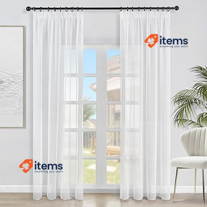 Topfinel Faux Linen Semi Voile Pencil Pleat Curtains Plain Window White 54x89