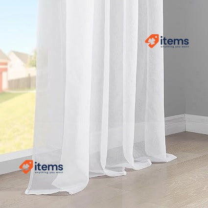 Topfinel Faux Linen Semi Voile Pencil Pleat Curtains Plain Window White 54x89