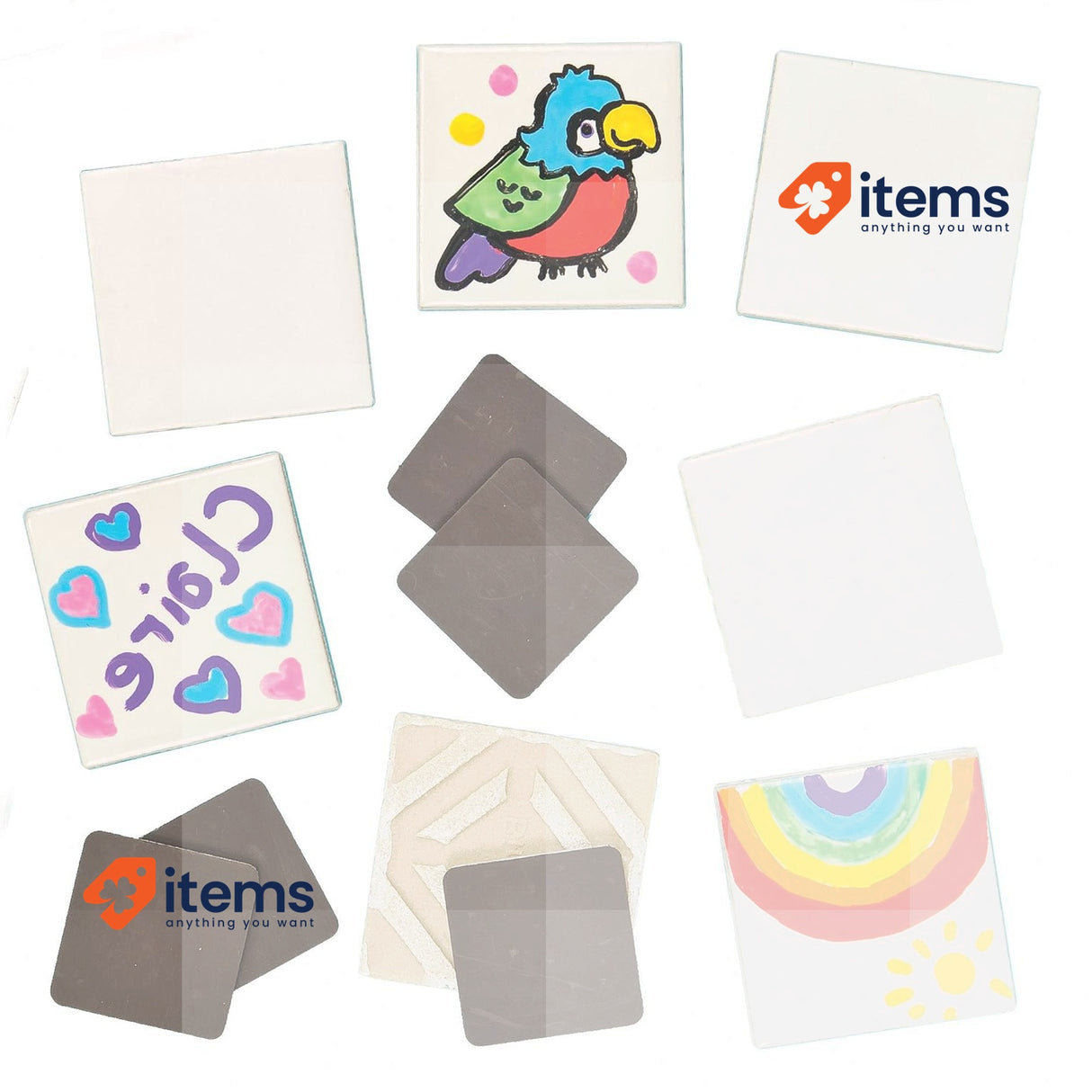 Baker Ross EK506 Porcelain Ceramic Tile Magnets (Pack of 10) for Kids