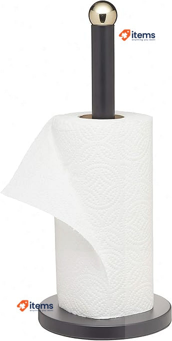 Masterclass Kitchen Roll Holder With Brass Effect Accents Stainless Steel Black