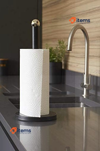 Masterclass Kitchen Roll Holder With Brass Effect Accents Stainless Steel Black
