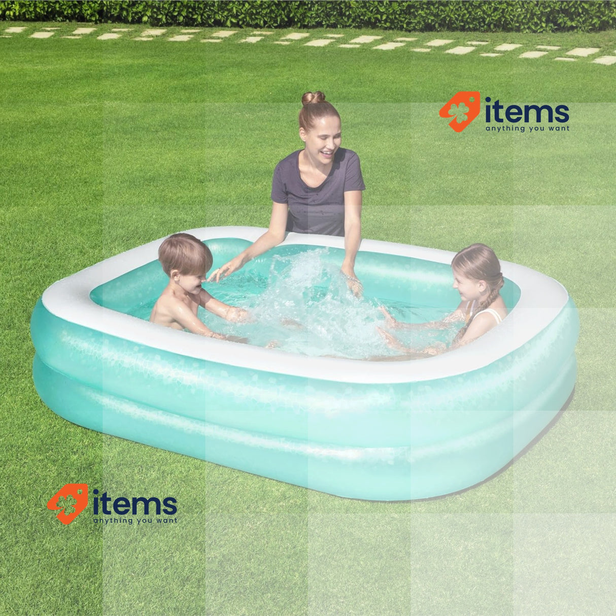 Bestway Inflatable Family Pool, Blue Rectangular with Water Capacity 450L 450 L